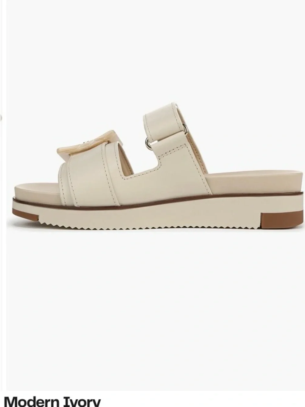 Sam Edelman Leather Adrianna Two Strap Ivory Buckle Slide Sandals